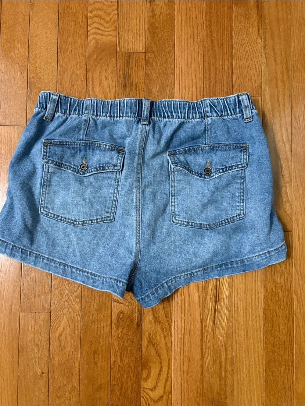 Aerie Denim Shorts Large Light Wash High Rise Patch Pocket Jean Shorts